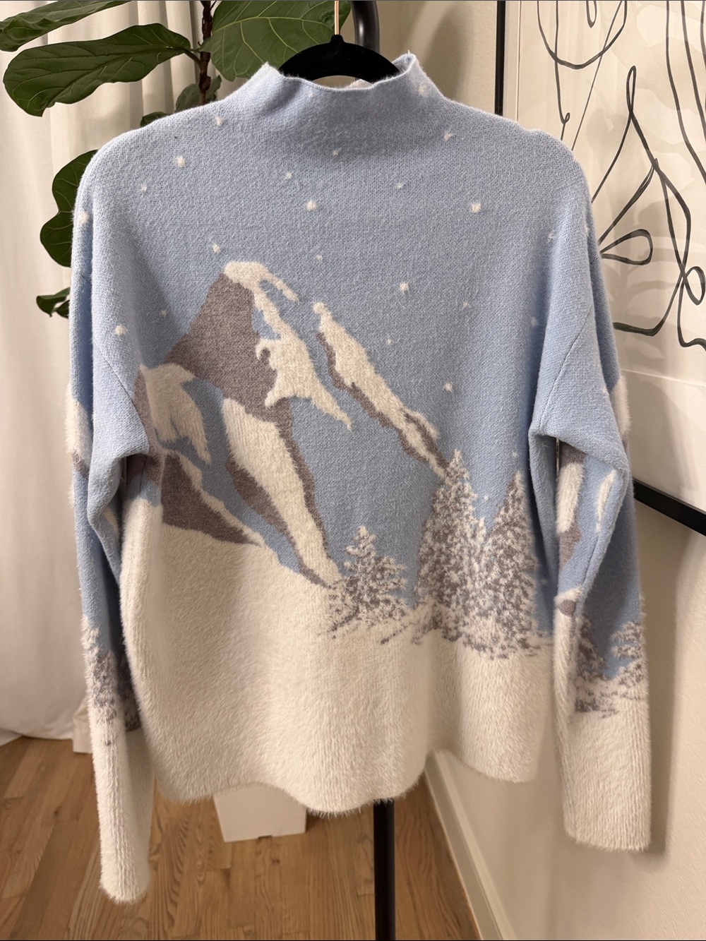 Rachel Zoe Light Blue Scenic Mountain Winter Sweater (small)